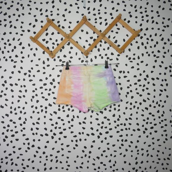 Tractr Rainbow Tie Dye Denim Cut Off Girls Jean Shorts - Picture 3 of 7